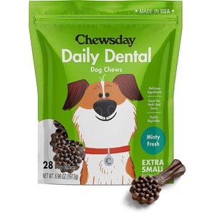 Chewsday Minty Fresh Daily Dental Dog Dental Treats, 28 count