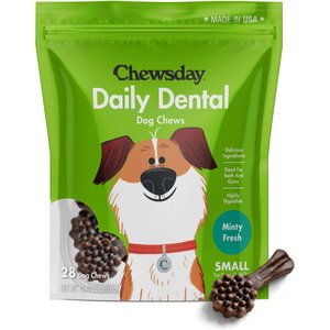 Chewsday Minty Fresh Daily Dental Dog Dental Treats, 28 count, Small