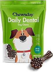 Chewsday Minty Fresh Daily Dental Dog Dental Treats, 28 count, Medium