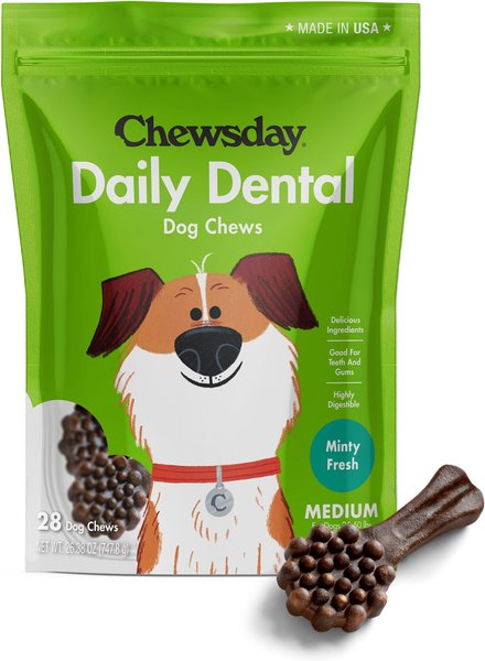 Chewsday Minty Fresh Daily Dental Dog Dental Treats, 28 count, Medium slide 1 of 7