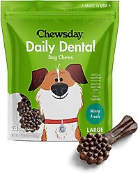 Chewsday Minty Fresh Daily Dental Dog Dental Treats, 28 count, Large