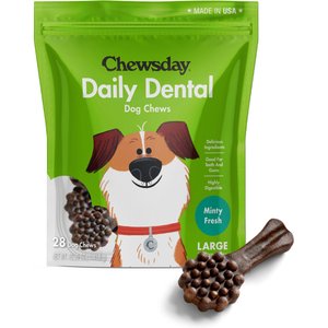 Chewsday Minty Fresh Daily Dental Dog Dental Treats, 28 count, Large