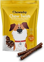 Chewsday Peanuty Bliss Chew Twists Rawhide-Free Dog Hard Chews, 28 count