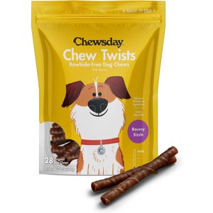 Chewsday Bacony Sizzle Chew Twists Rawhide-Free Dog Hard Chews, 28 count