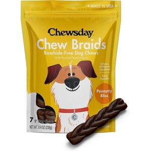 Chewsday Peanuty Bliss Chew Braids Rawhide-Free Dog Hard Chews, 7 count
