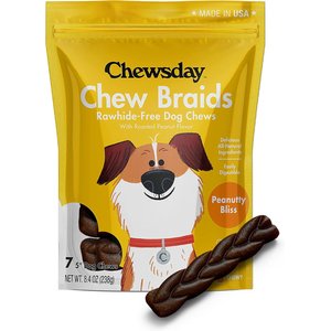 Chewsday Peanuty Bliss Chew Braids Rawhide-Free Dog Hard Chews, 7 count, 5-in