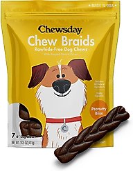 Chewsday Peanuty Bliss Chew Braids Rawhide-Free Dog Hard Chews, 7 count, 6-in
