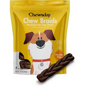 Chewsday Peanuty Bliss Chew Braids Rawhide-Free Dog Hard Chews, 7 count