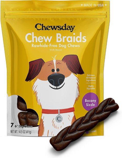 Chewsday Bacony Sizzle Chew Braids Rawhide-Free Dog Hard Chews, 7 count, Original slide 1 of 6