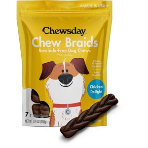 Chewsday Chicken Delight Chew Braids Rawhide-Free Dog Hard Chews, 7 count