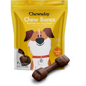 Chewsday Peanuty Bliss Chew Bones Rawhide-Free Dog Hard Chews, 7 count, Small