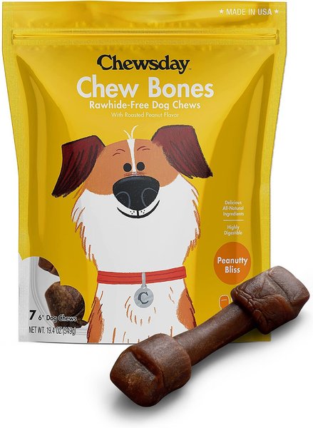 Chewsday Peanuty Bliss Chew Bones Rawhide-Free Dog Hard Chews, 7 count, Original slide 1 of 6