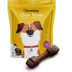 Chewsday Bacony Sizzle Chew Bones Rawhide-Free Dog Hard Chews, 7 count