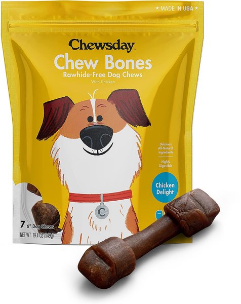Chewsday Chicken Delight Chew Bones Rawhide-Free Dog Hard Chews, 7 count, Original slide 1 of 4