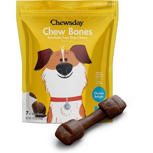 Chewsday Chicken Delight Chew Bones Rawhide-Free Dog Hard Chews, 7 count