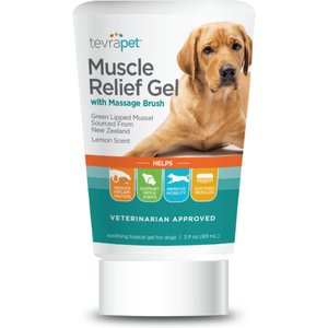 TevraPet Muscle Relief Gel with Massage Brush for Dogs, 3-oz. tube