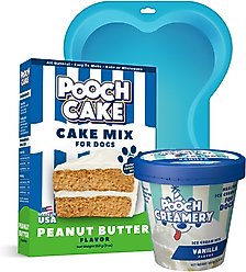 Pooch Cake Basic Starter Plus Peanut Butter Cake Mix with Cake Mold Kit & Pooch Creamery Vanilla Ice Cream Dog Birthday Cake 9-oz box & 5.25-oz carton