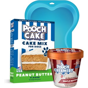 Pooch Cake Basic Starter Plus Peanut Butter Cake Mix with Cake Mold Kit & Pooch Creamery Maple Bacon Ice Cream Dog Birthday Cake, 9-oz box & 5.25-oz carton