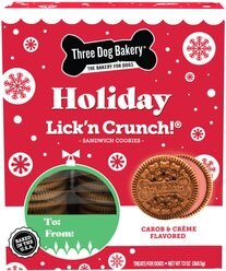 Three Dog Bakery Holiday Carob Cookie with Red Creme Filling Dog Treats, 13-oz bag
