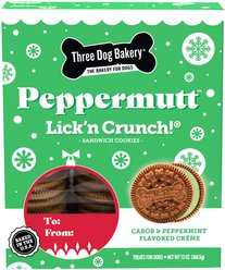 Three Dog Bakery Holiday Carob Cookie with Green Creme Filling Dog Treats, 13-oz bag
