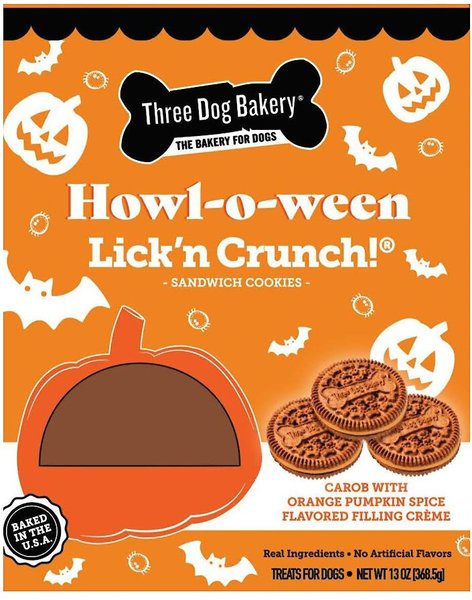 Three Dog Bakery Halloween Carob Cookie w/Orange Pumpkin Spice Dog Treats, 13-oz bag slide 1 of 4