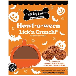 Three Dog Bakery Halloween Carob Cookie w/Orange Pumpkin Spice Dog Treats, 13-oz bag