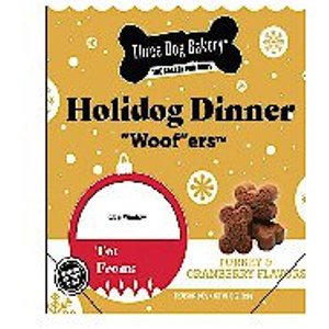 Three Dog Bakery Holiday Dinner Turk/Cran Woofers Dog Treats, 13-oz bag