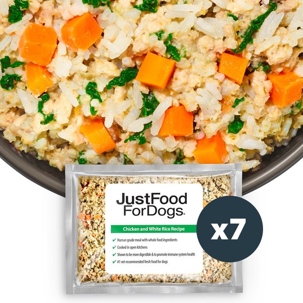 JustFoodForDogs Chicken & White Rice Recipe Frozen Human-Grade Fresh Dog Food, 18-oz pouch, case of 7 slide 1 of 10