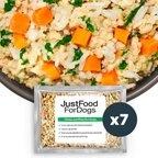 JustFoodForDogs Chicken & White Rice Recipe Frozen Human-Grade Fresh Dog Food, 18-oz pouch, case of 7
