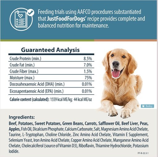 JustFoodForDogs Beef & Russet Potato Recipe Frozen Human-Grade Fresh Dog Food, 18-oz pouch, case of 7