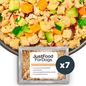 JustFoodForDogs Turkey & Whole Wheat Macaroni Recipe Frozen Human-Grade Fresh Dog Food, 18-oz pouch, case of 7