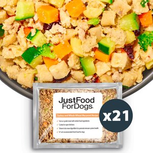 JustFoodForDogs Turkey & Whole Wheat Macaroni Recipe Fresh Frozen Dog Food, 18-oz pouch, case of 21