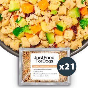 JustFoodForDogs Turkey & Whole Wheat Macaroni Recipe Frozen Human-Grade Fresh Dog Food, 18-oz pouch, case of 21