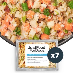 JustFoodForDogs Fish & Sweet Potato Recipe Frozen Human-Grade Fresh Dog Food, 18-oz pouch, case of 7