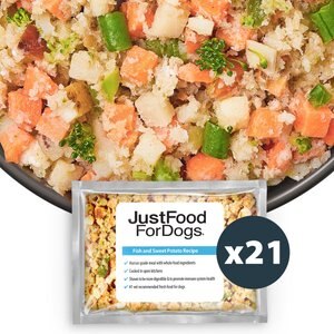JustFoodForDogs Fish & Sweet Potato Recipe Frozen Human-Grade Fresh Dog Food, 18-oz pouch, case of 21