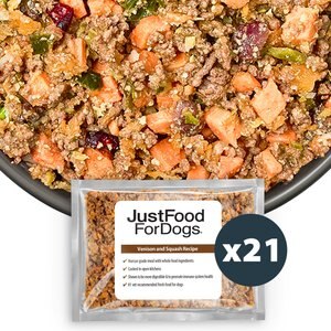 JustFoodForDogs Venison & Squash Recipe Frozen Human-Grade Fresh Dog Food, 18-oz pouch, case of 21