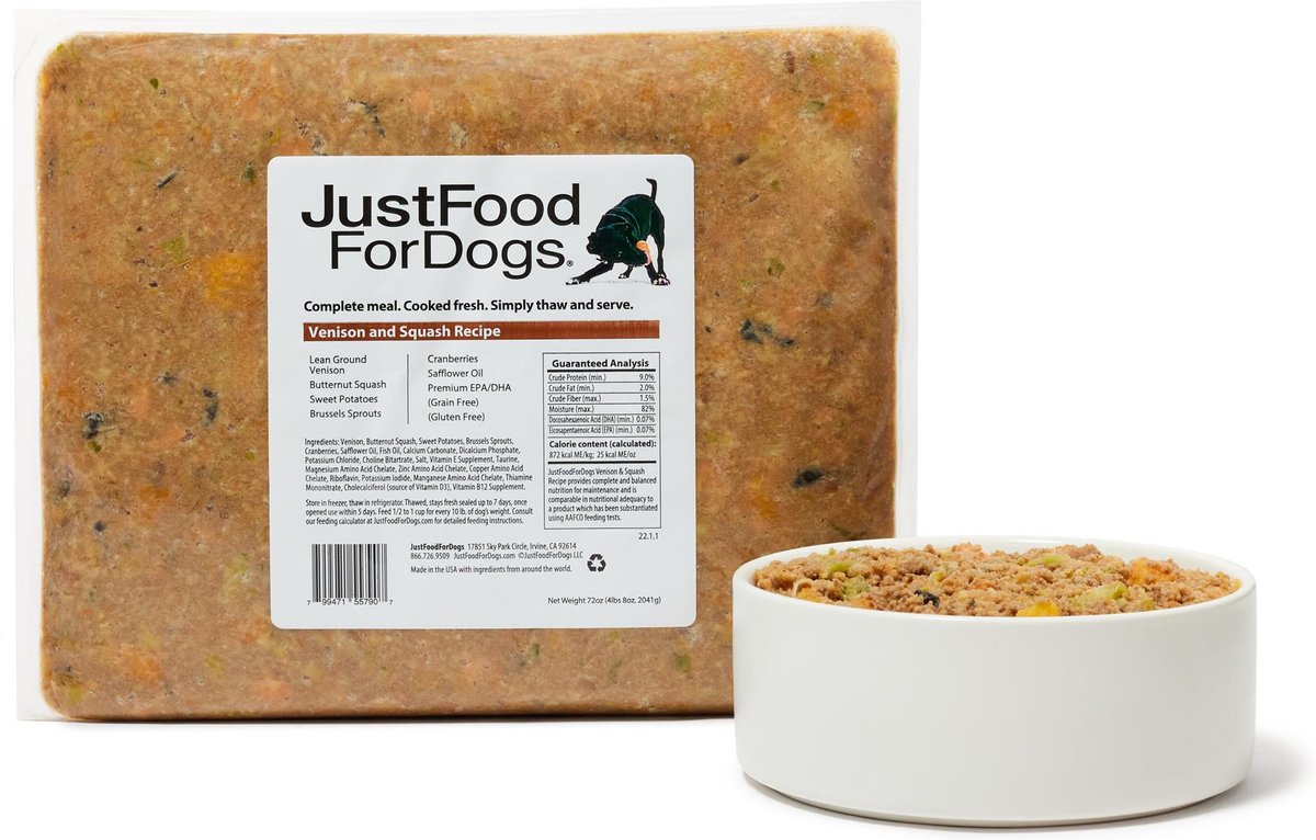 JustFoodForDogs Venison & Squash Recipe Frozen Human-Grade Fresh Dog Food