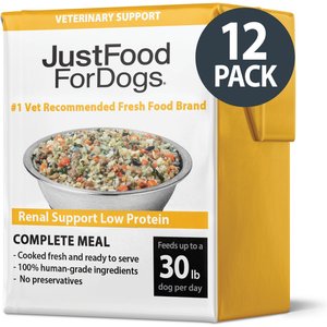 JustFoodForDogs Veterinary Diet PantryFresh Renal Support Low Protein Shelf-Stable Fresh Dog Food, 12.5-oz pouch, case of 12