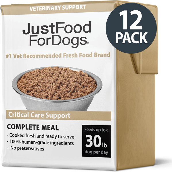 JustFoodForDogs Veterinary Diet PantryFresh Critical Care Support Shelf-Stable Fresh Dog Food, 12.5-oz pouch, case of 12 slide 1 of 10