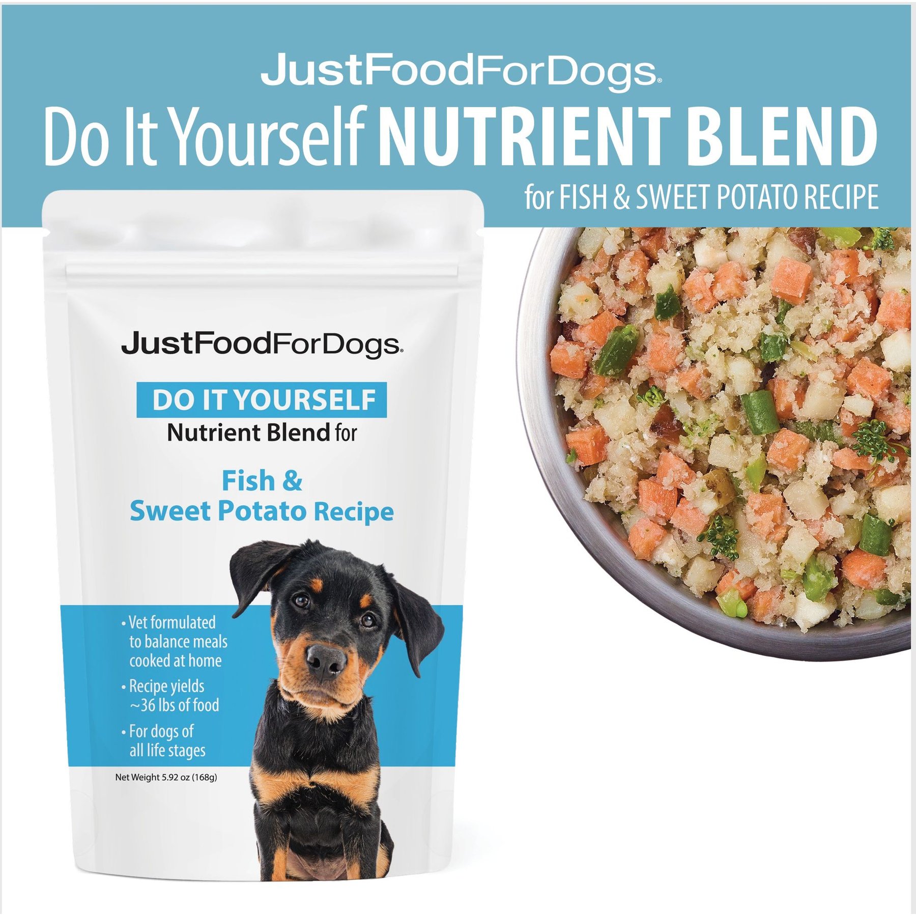 Just Food for Dogs Fish & Sweet Potato Recipe Fresh Frozen Dog Food, 72-oz Pouch, Case of 7