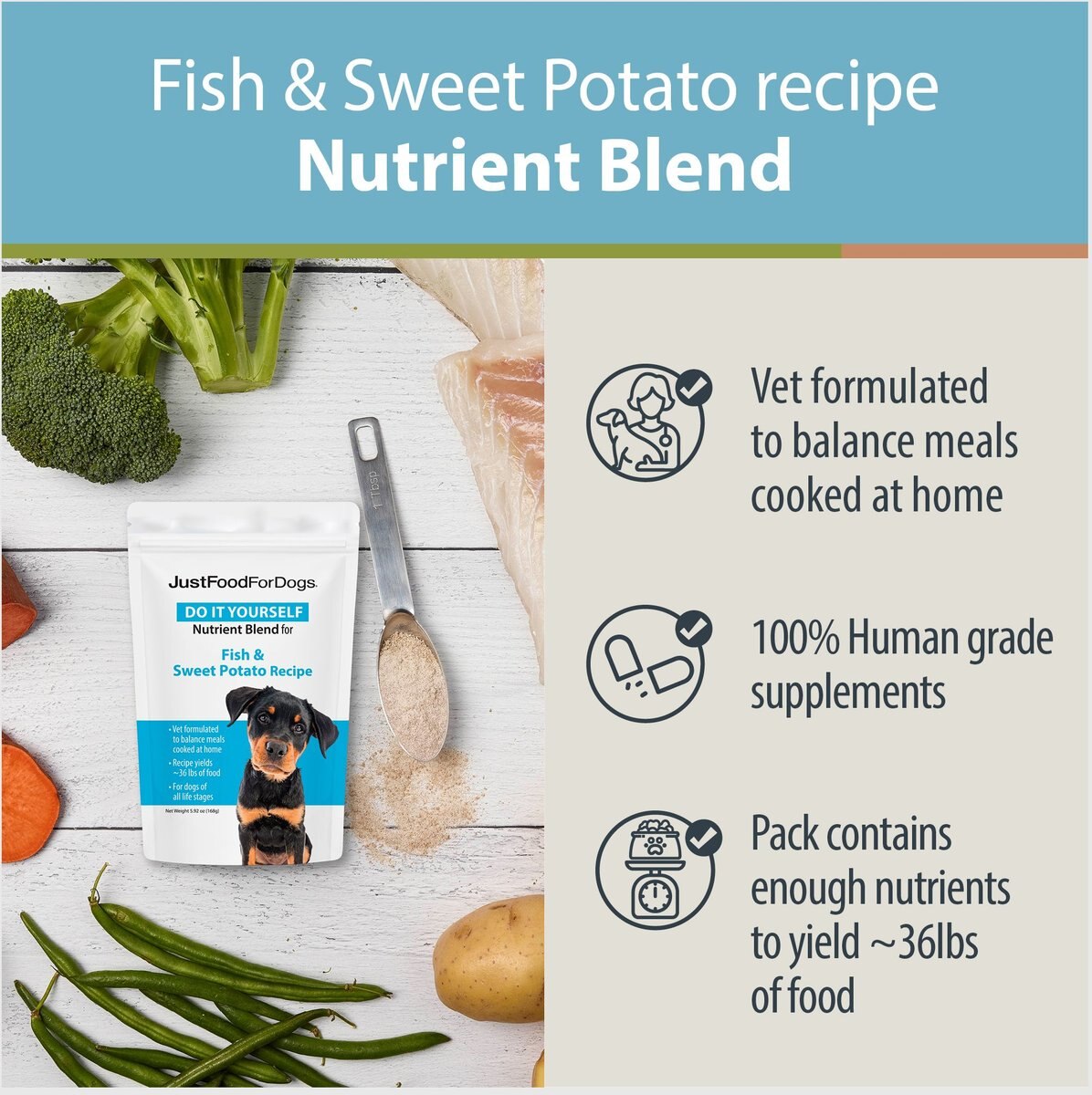 JustFoodForDogs DoItYourself Fish & Sweet Potato Recipe Fresh Dog Food Recipe & Nutrient Blend