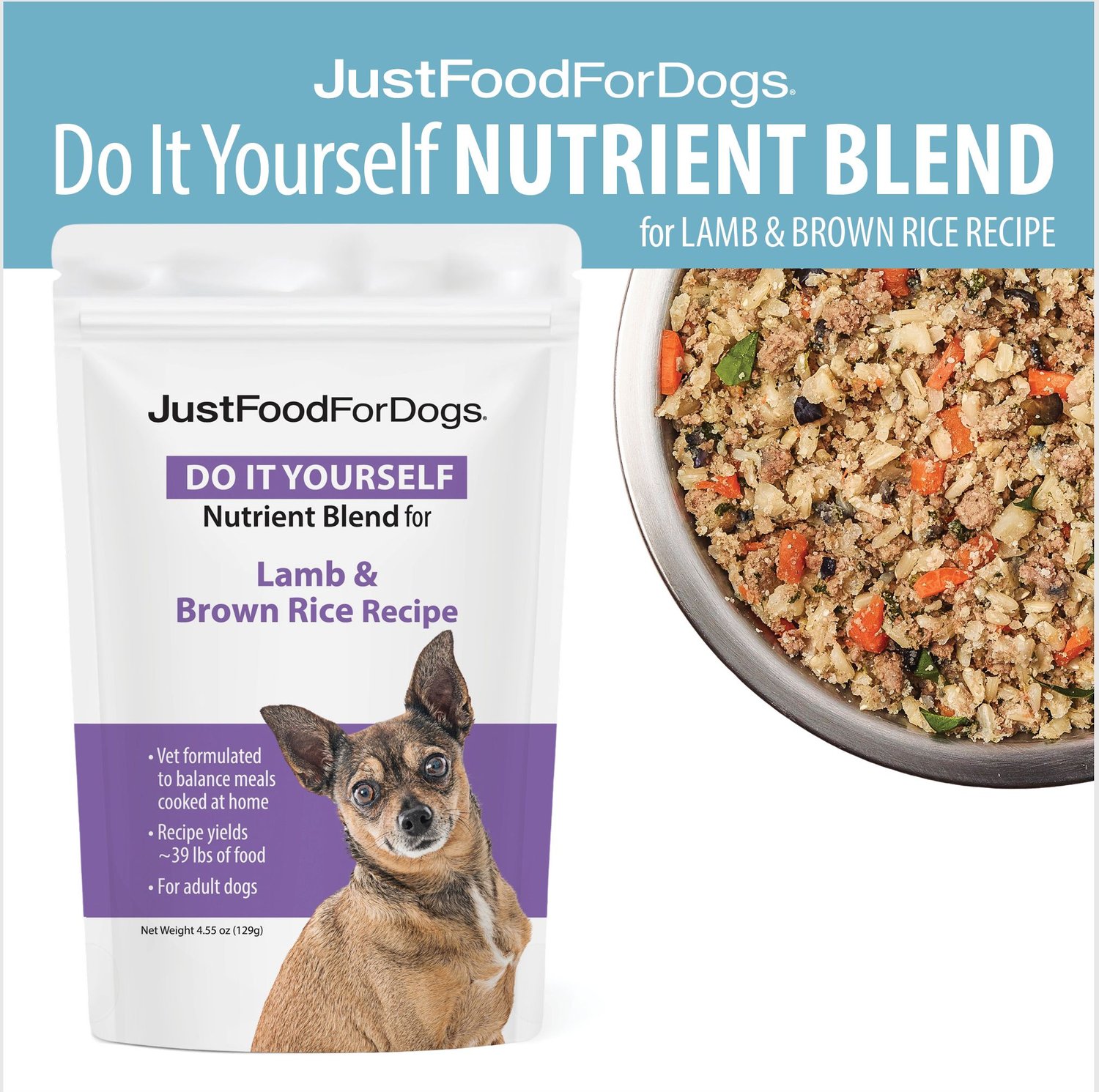 JustFoodForDogs DoItYourself Lamb Brown Rice Recipe Fresh Dog Food Recipe Nutrient Blend Ingredient Comparison Maev