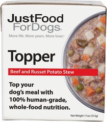JustFoodForDogs Beef & Russet Potato Stew Recipe Fresh Dog Food Topper, 11-oz pouch, case of 12