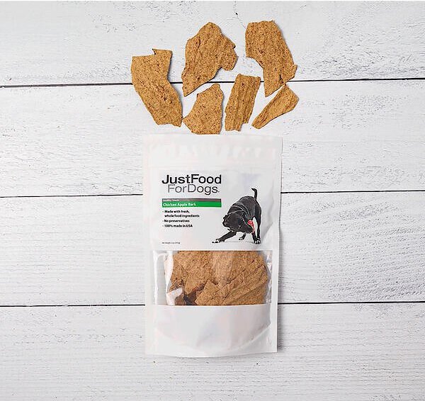 JustFoodForDogs Chicken Apple Bark Dehydrated Dog Treats, 5-oz bag