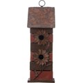 Glitzhome Two-Tiered Distressed Solid Wood Birdhouse with 3D Rustic Flowers, Red