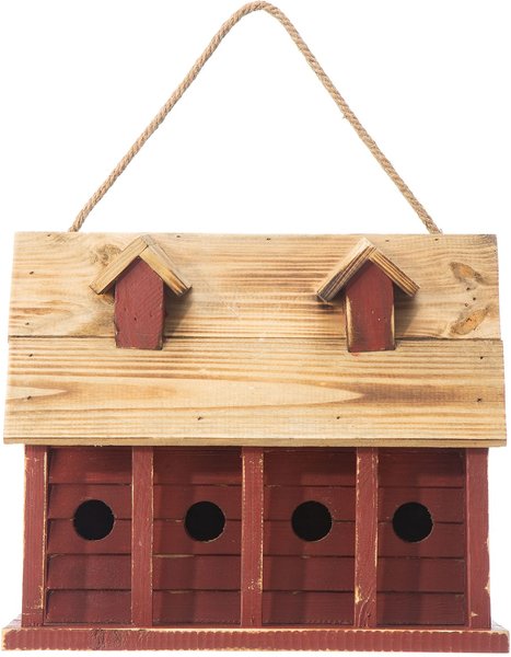 Glitzhome Oversized Distressed Solid Wood Cottage Birdhouse with Natural Wood Roof, Red slide 1 of 8