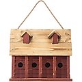 Glitzhome Oversized Distressed Solid Wood Cottage Birdhouse with Natural Wood Roof, Red