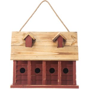 Glitzhome Oversized Distressed Solid Wood Cottage Birdhouse with Natural Wood Roof, Red