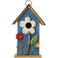 Glitzhome Distressed Solid Wood Birdhouse with 3D Flowers, Blue