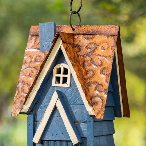 Glitzhome Distressed Solid Wood Cottage Birdhouse, Blue